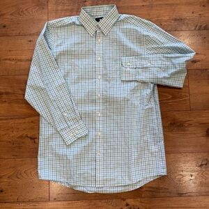 Stafford‎ Travel Easy Care Button Up Long Sleeve Shirt Green Blue Reg Fit Sz 16